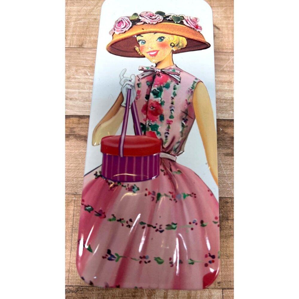 Vintage Lady In Pink Dress Decorative Storage Tin With Lid